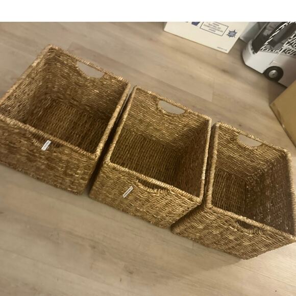 BirdRock Home Woven Storage Shelf Organizer Baskets w/ Handles Natural Seagrass - Picture 6 of 8